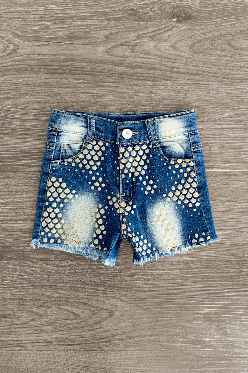 Mermaid Scale Denim Shorts - Sparkle in Pink