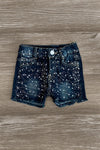Dark Wash Rhinestone Denim Shorts - Sparkle in Pink