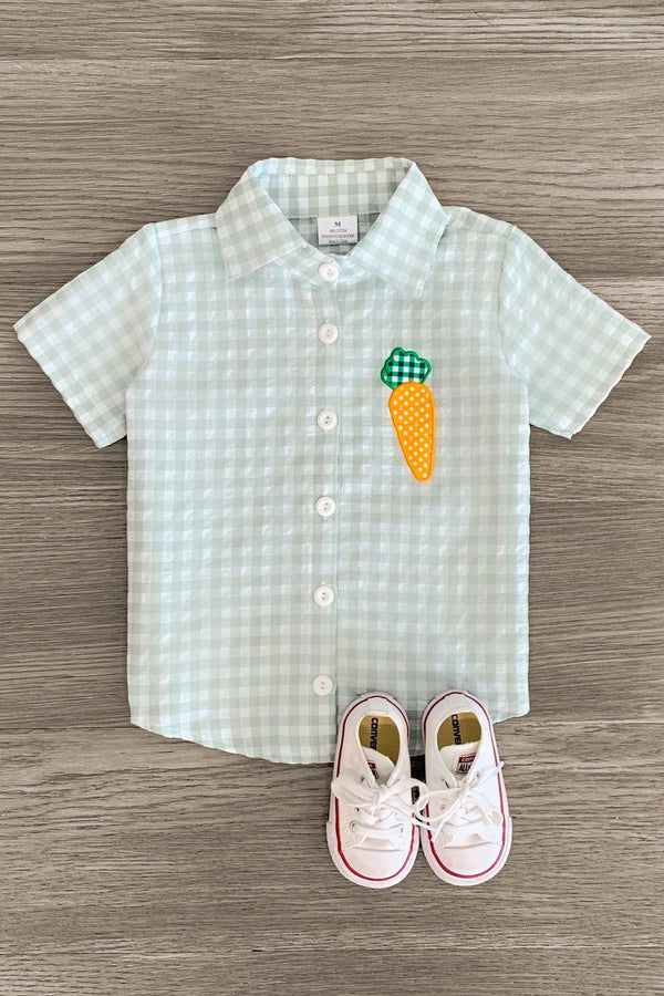 Green Plaid Carrot Pocket Button Down - Sparkle in Pink
