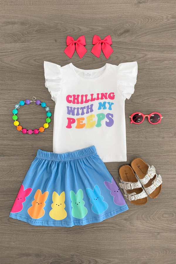 "Chilling With My Peeps" Skirt Set - Sparkle in Pink