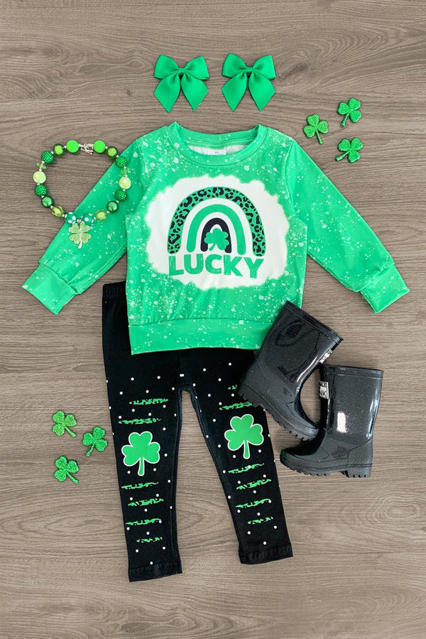 "Lucky" Green & Black Legging Set - Sparkle in Pink