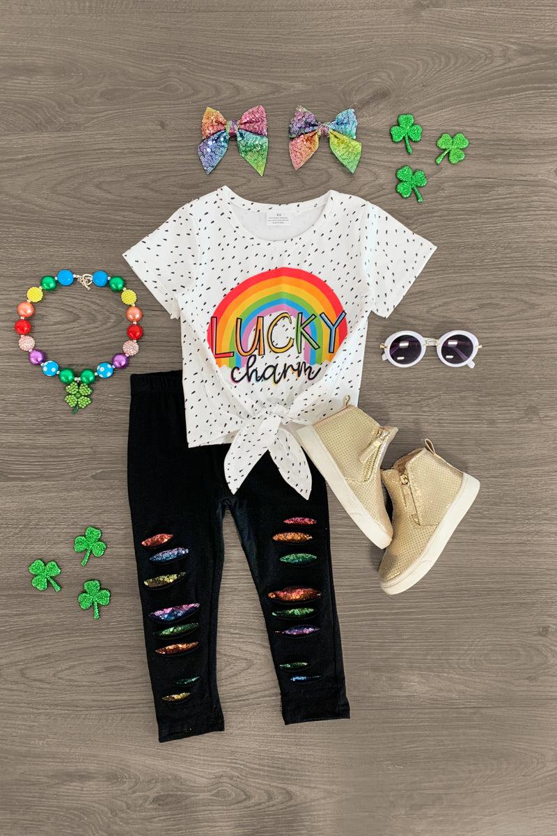"Lucky Charm" Rainbow Sequin Legging Set - Sparkle in Pink