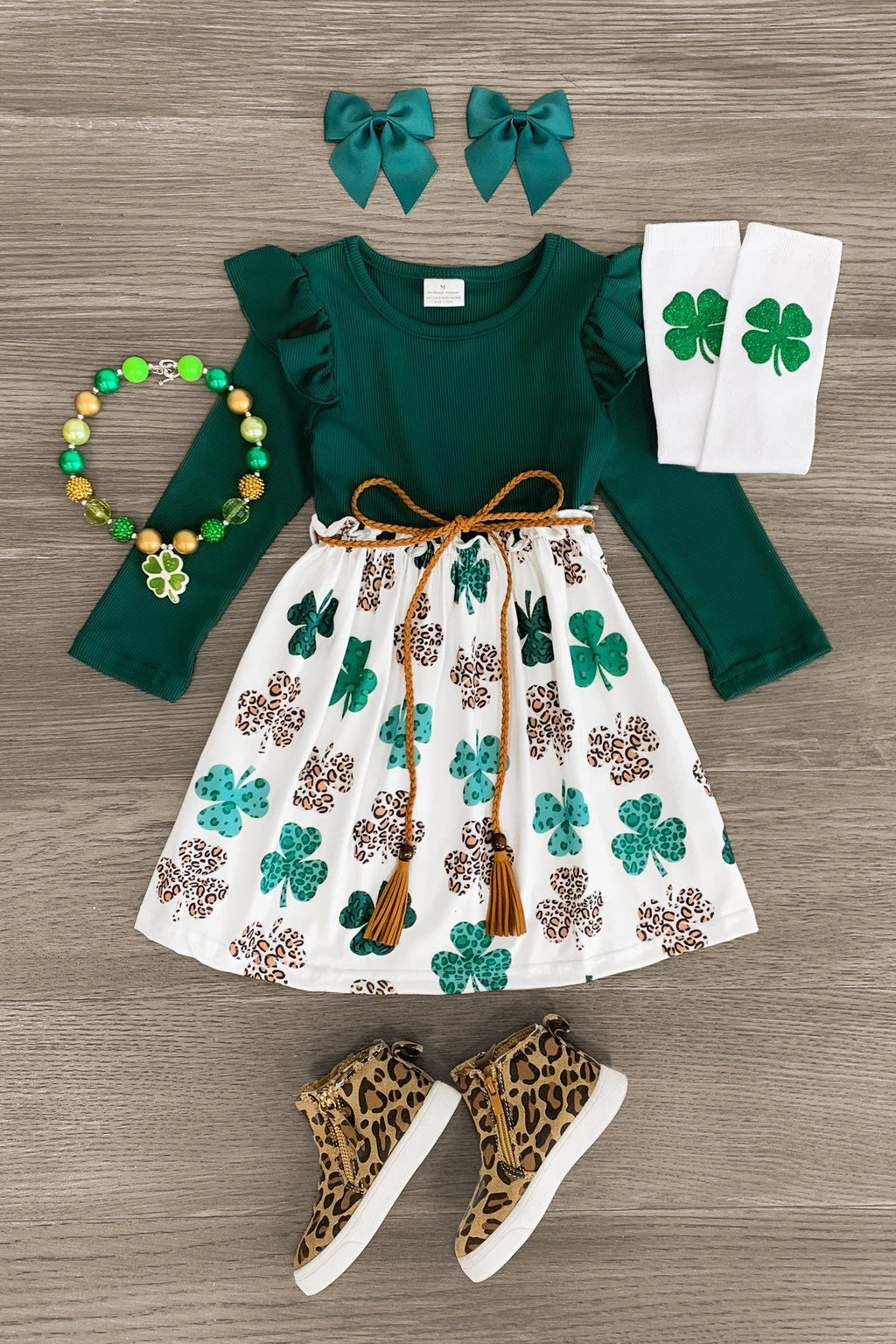 Green & White Cheetah Shamrock Dress - Sparkle in Pink