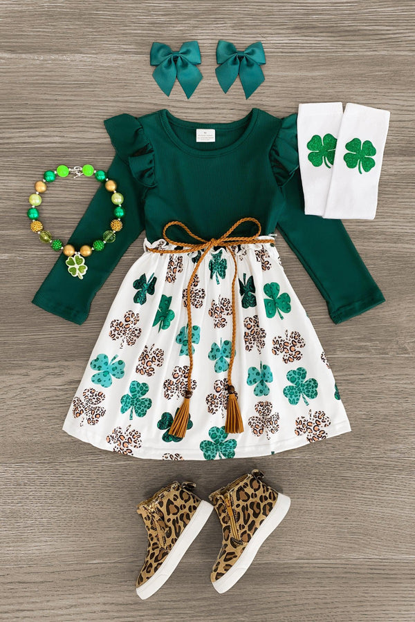 Green & White Cheetah Shamrock Dress - Sparkle in Pink