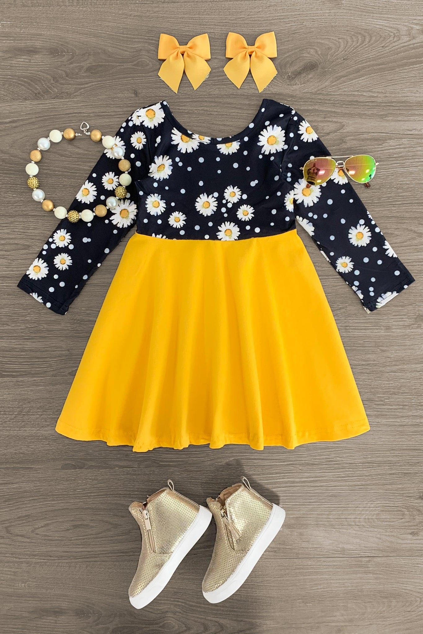 Black & Yellow Daisy Dress - Sparkle in Pink