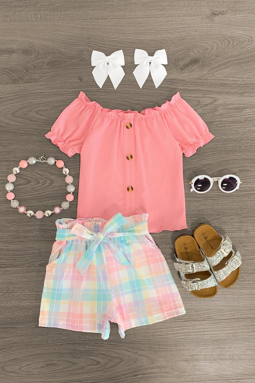 Pink Pastel Plaid Tie Short Set - Sparkle in Pink