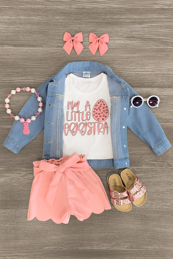 "I'm A Little Eggstra" Pink Scalloped Short Set - Sparkle in Pink