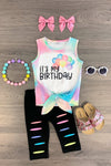 "It's My Birthday" Tie Dye Paint Splatter Capri Set - Sparkle in Pink
