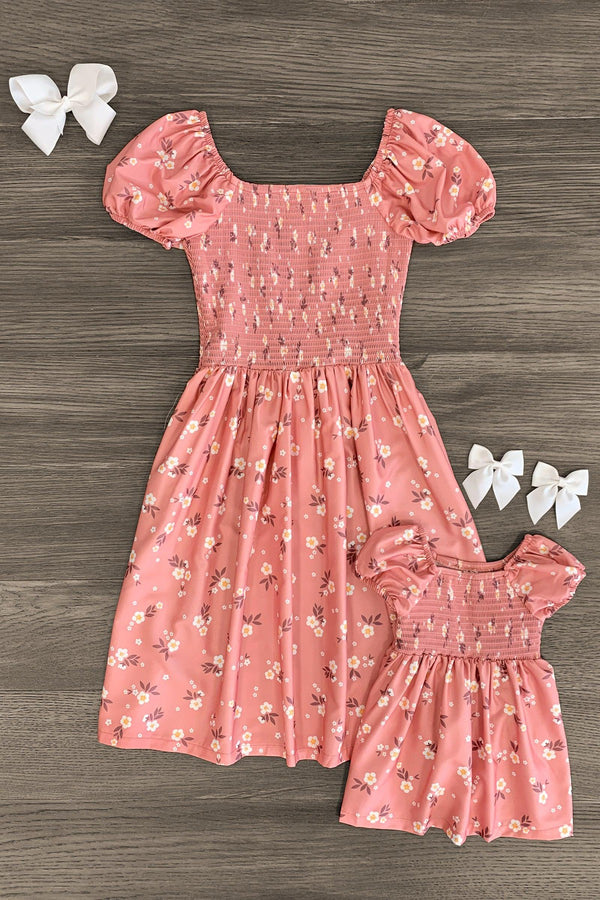 Mom & Me - Pink Floral Cinched Dress - Sparkle in Pink