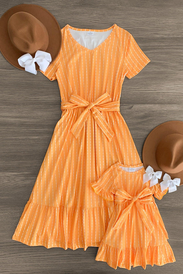 Mom & Me - Mustard Stripe Ruffle Dress - Sparkle in Pink