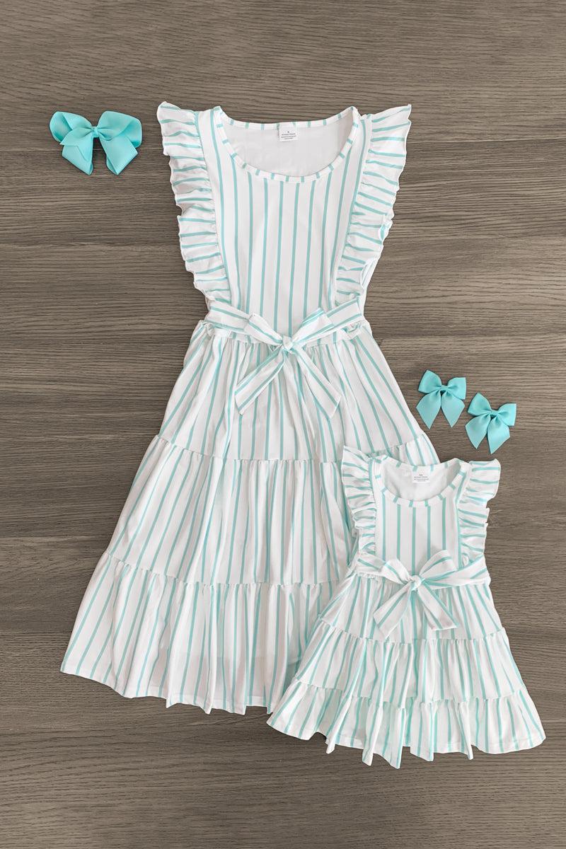 Mom & Me - Mint & White Striped Dress - Sparkle in Pink