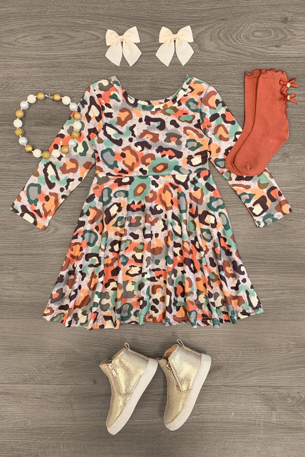 Multicolor Leopard Long Sleeve Dress - Sparkle in Pink