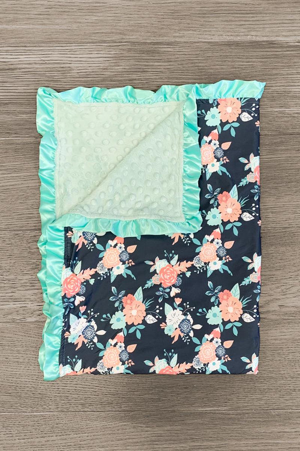 Mint Floral Minky Blanket - Sparkle in Pink