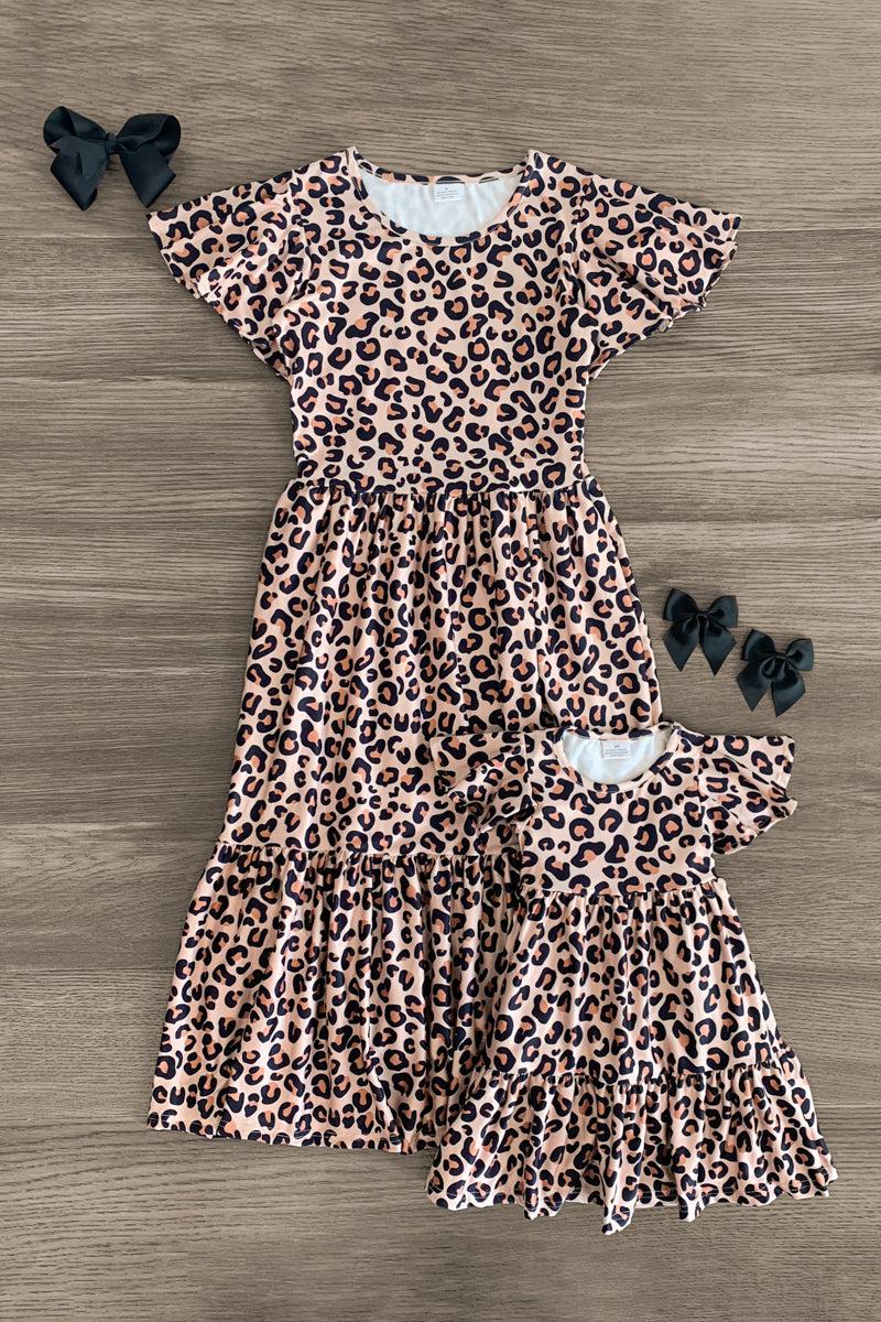 Mom & Me - Leopard Print Ruffle Dress - Sparkle in Pink