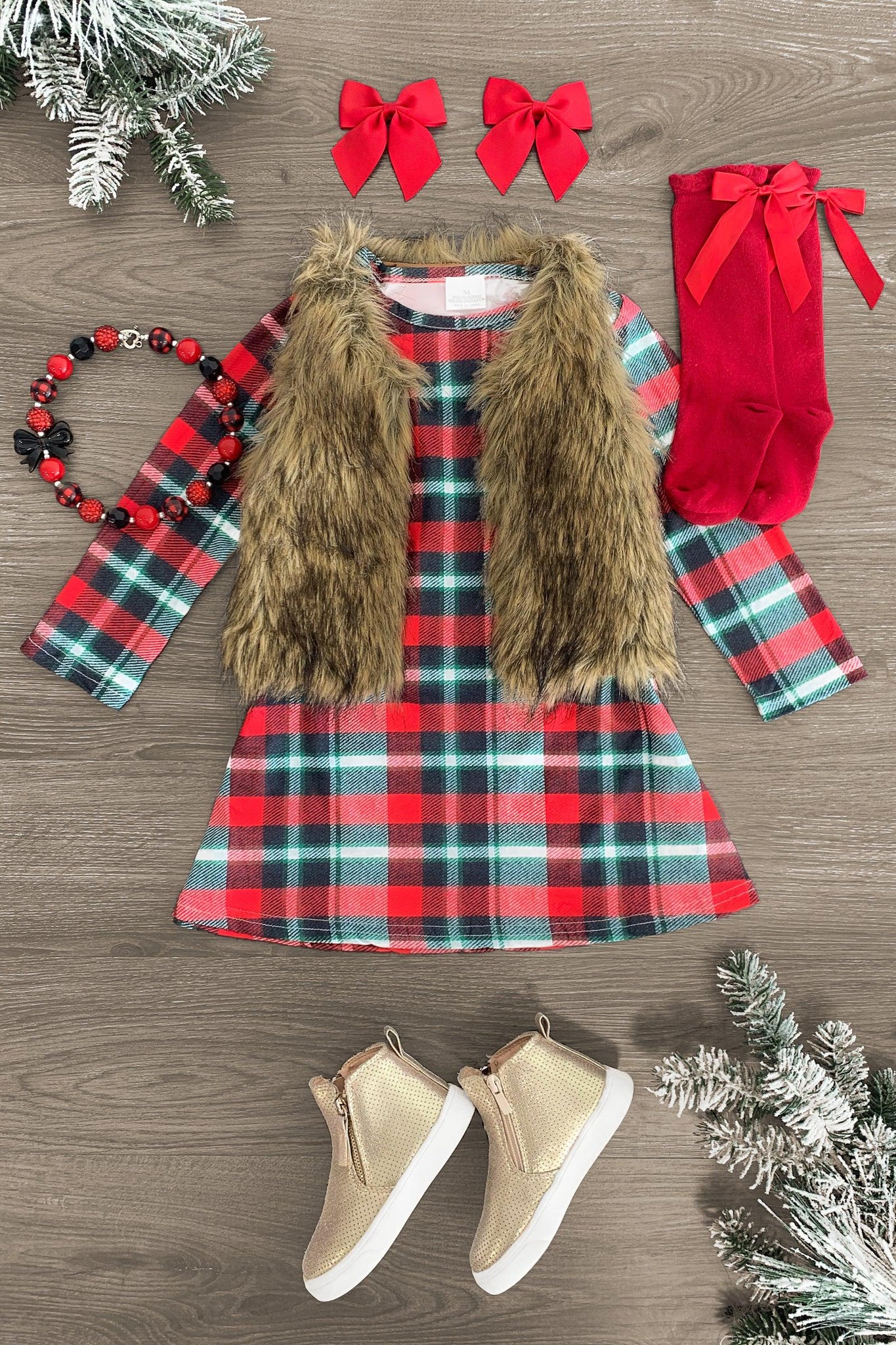 Red & Green Plaid Dress - Sparkle in Pink