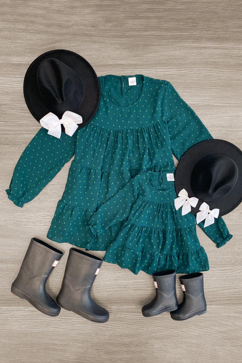 Mom & Me - Forest Green Swiss Dot Top - Sparkle in Pink