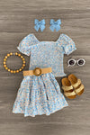 Blue Daisy Ruffle Skirt Set - Sparkle in Pink