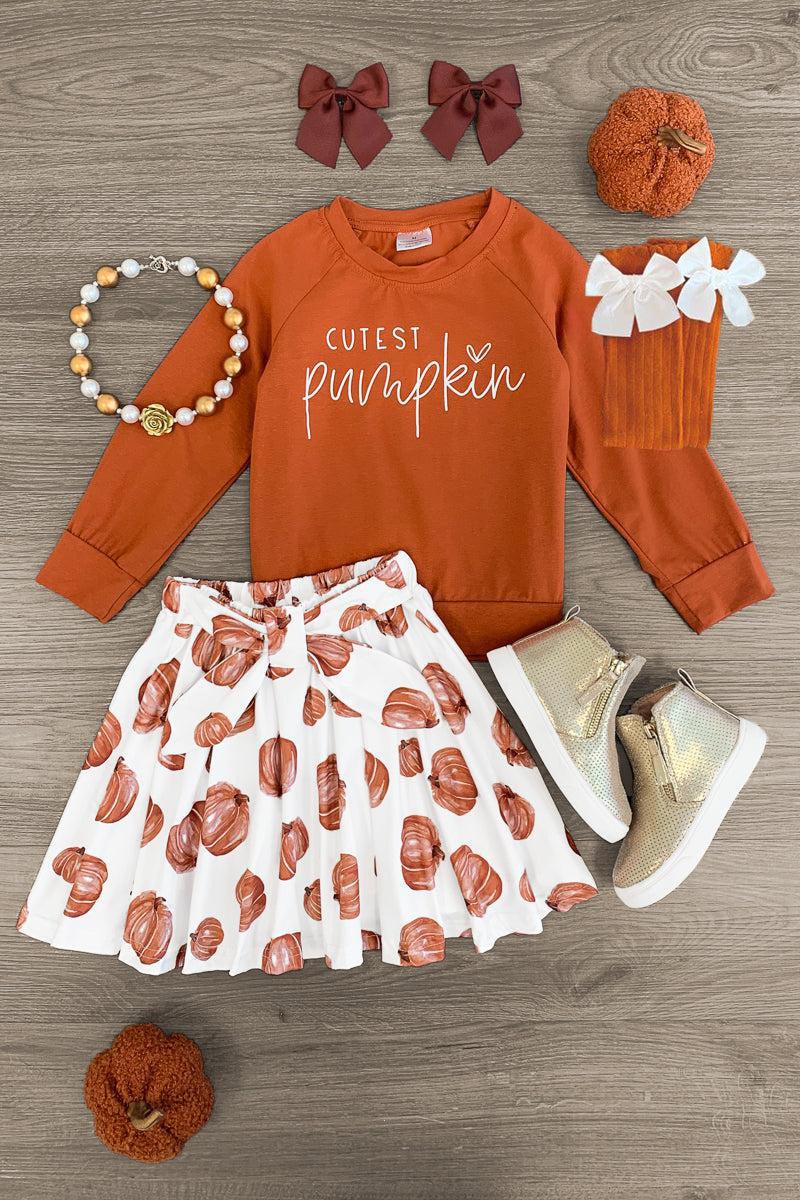 "Cutest Pumpkin" Burnt Orange Skirt Set - Sparkle in Pink