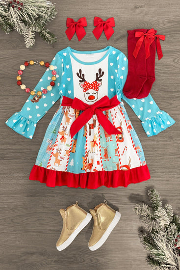 Blue Heart Rudolph Dress | Sparkle In Pink