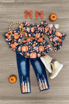 Pumpkin Floral Sequin Denim Pant Set - Sparkle in Pink
