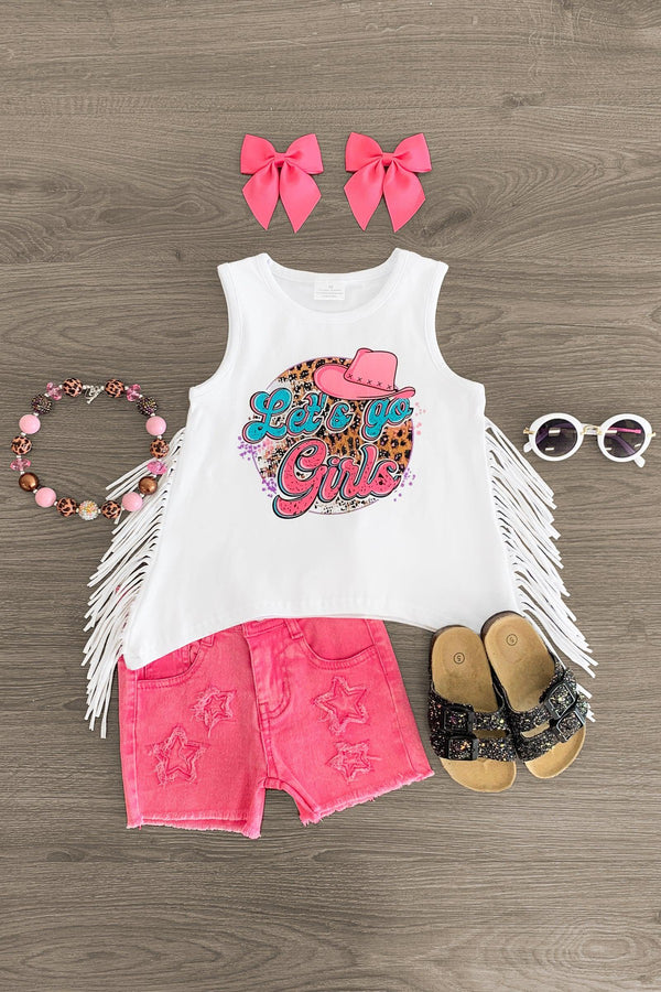 "Let's Go Girls" Pink Denim Short Set - Sparkle in Pink