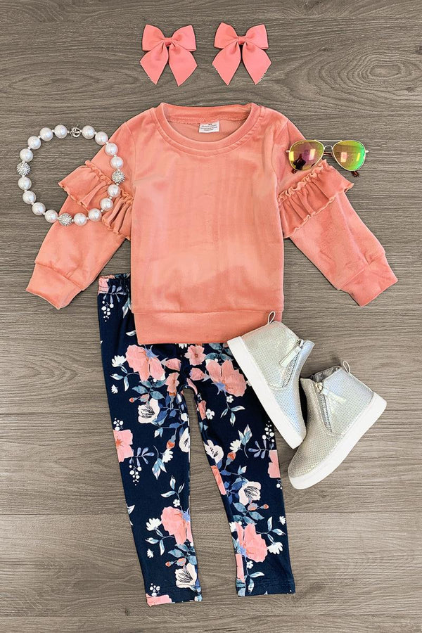 Pink Velvet Floral Legging Set - Sparkle in Pink