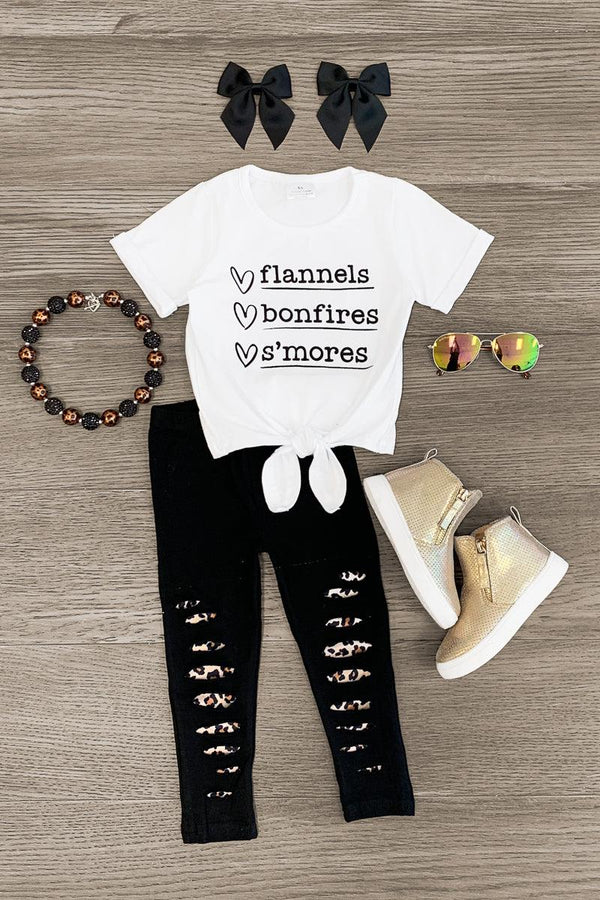 "Flannels, Bonfires, S'mores" Legging Set - Sparkle in Pink