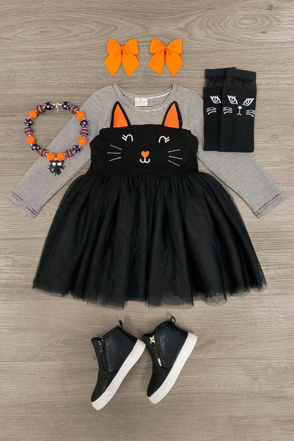 Striped Black Cat Tutu Dress - Sparkle in Pink