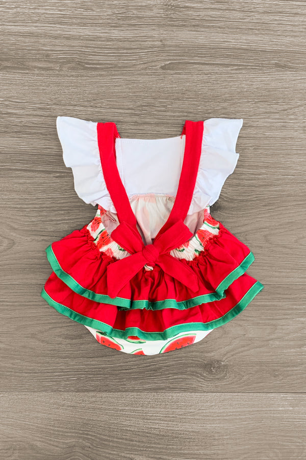 Watermelon Ruffle Tie Onesie - Sparkle in Pink