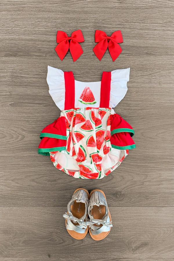 Watermelon Ruffle Tie Onesie - Sparkle in Pink