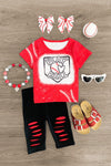 "Play Ball" Distressed Capri Set - Sparkle in Pink
