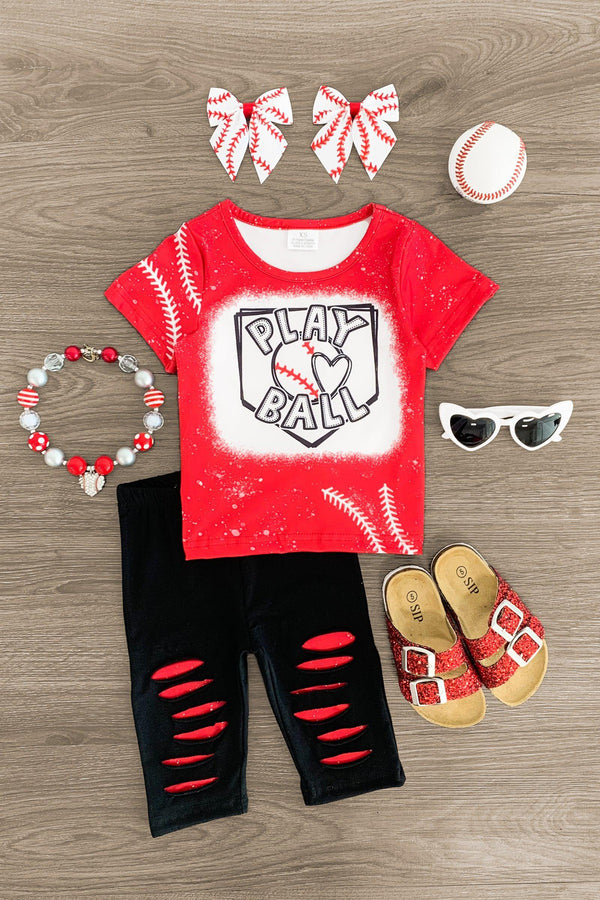 "Play Ball" Distressed Capri Set - Sparkle in Pink