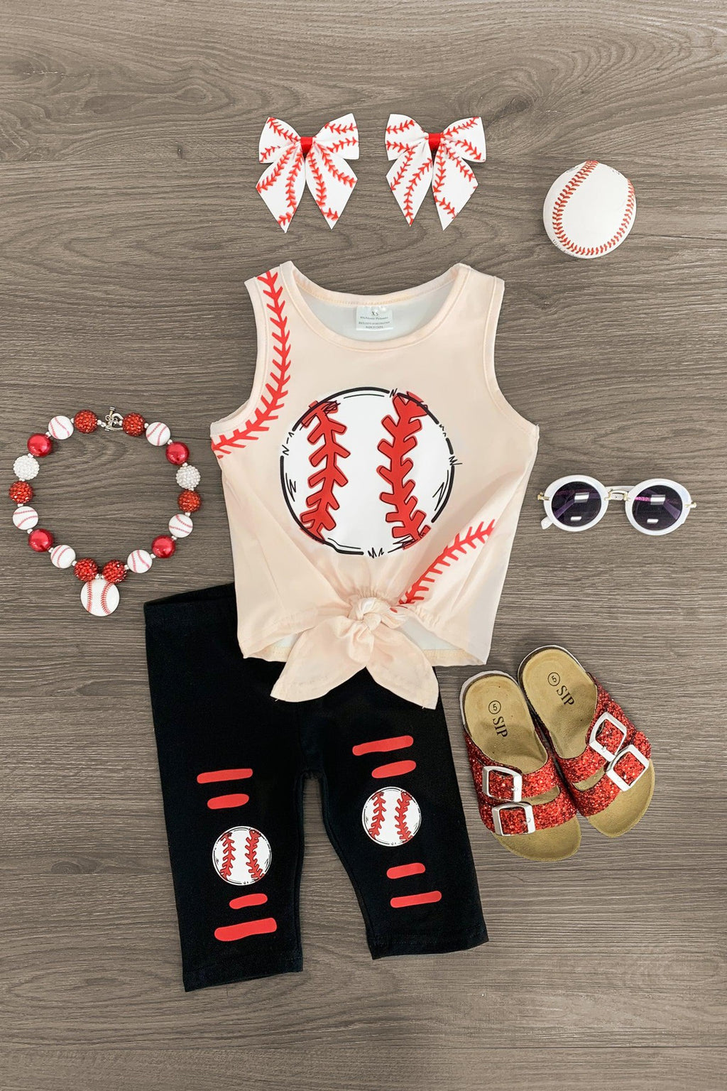 Tan & Black Baseball Stitch Capri Set - Sparkle in Pink