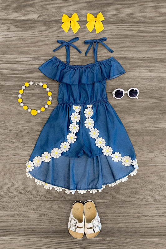 Denim & Daisy Cold Shoulder Skirted Romper - Sparkle in Pink