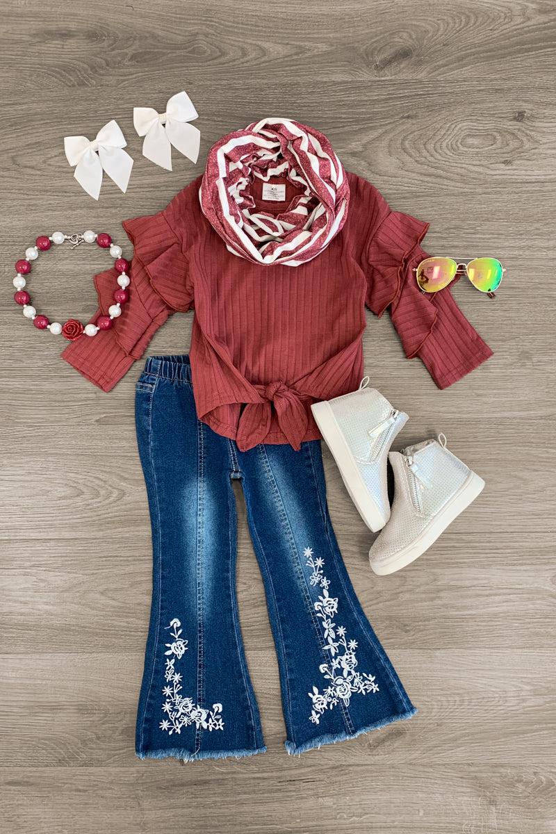 Scarf Denim Flare Set - Many Colors! - Sparkle in Pink