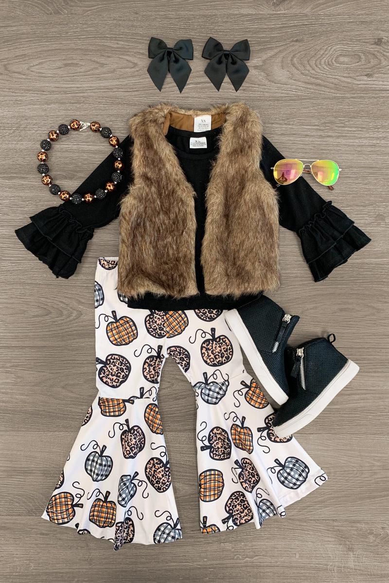 Pumpkin Bell Bottom Fur Vest Set - Sparkle in Pink