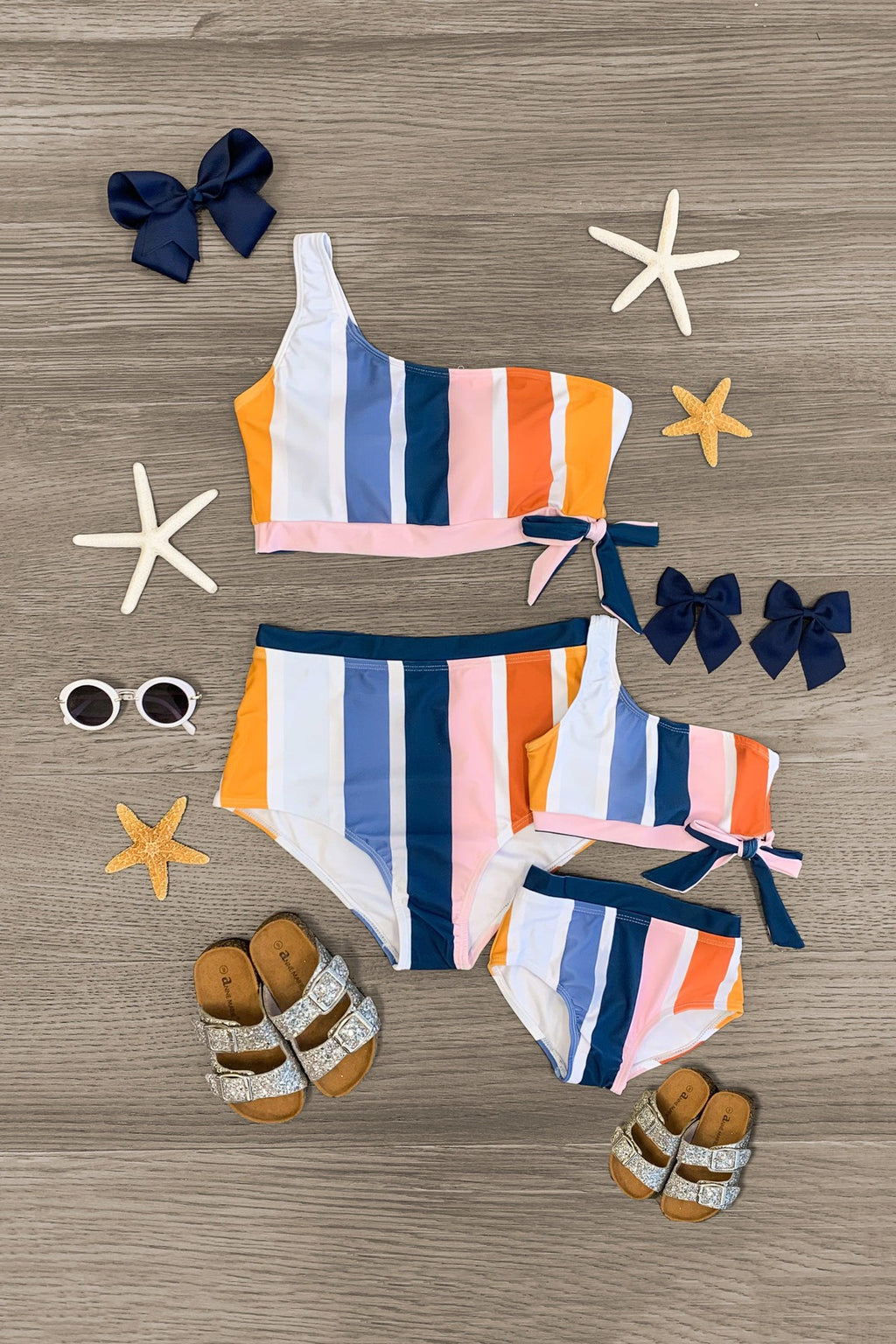 Mom & Me - Striped One Shoulder Bikini - Sparkle in Pink