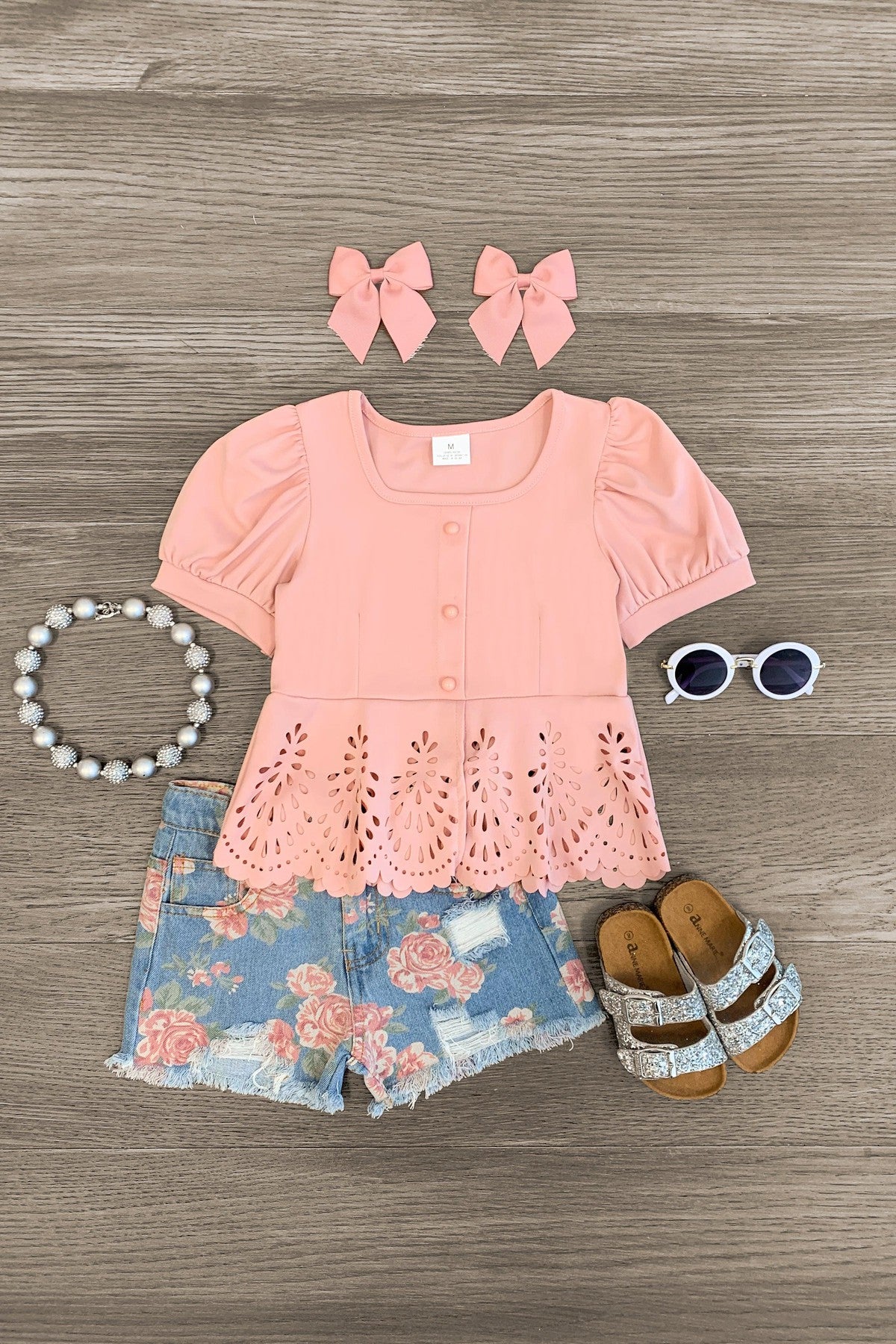 Pink Painted Rose Denim Short Set - Sparkle in Pink