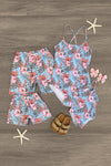 Light Blue Exotic Floral Family Swimsuits - Sparkle in Pink