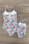 Light Blue Exotic Floral Family Swimsuits - Sparkle in Pink