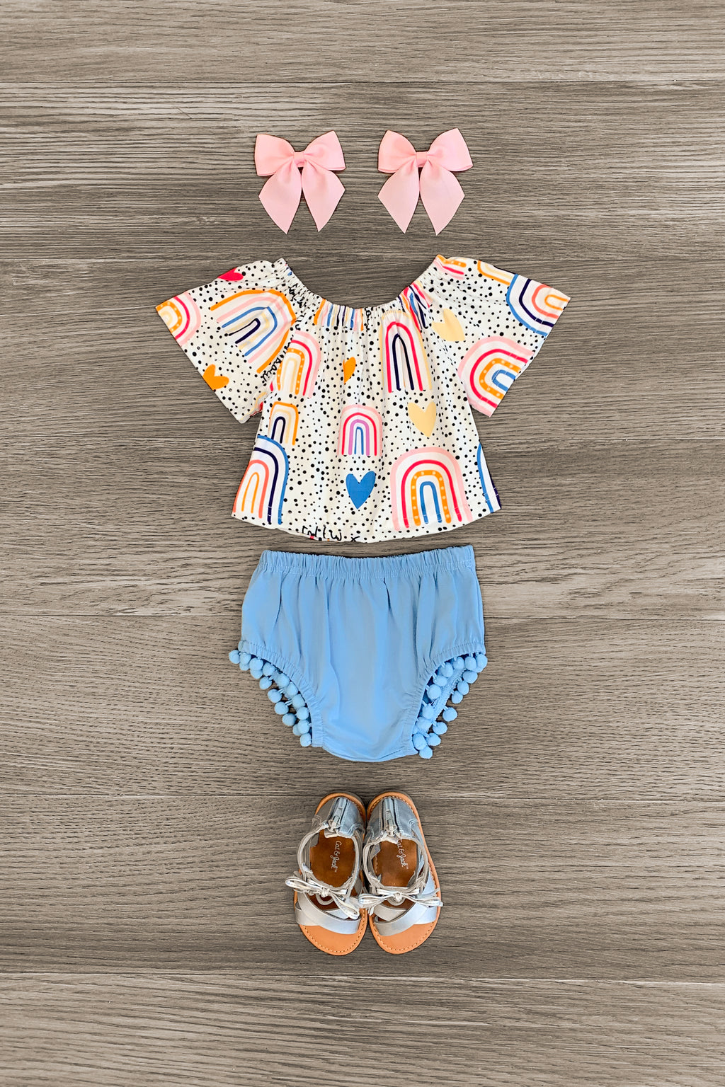 "Follow The Rainbow" Polka Dot Bloomer Set - Sparkle in Pink