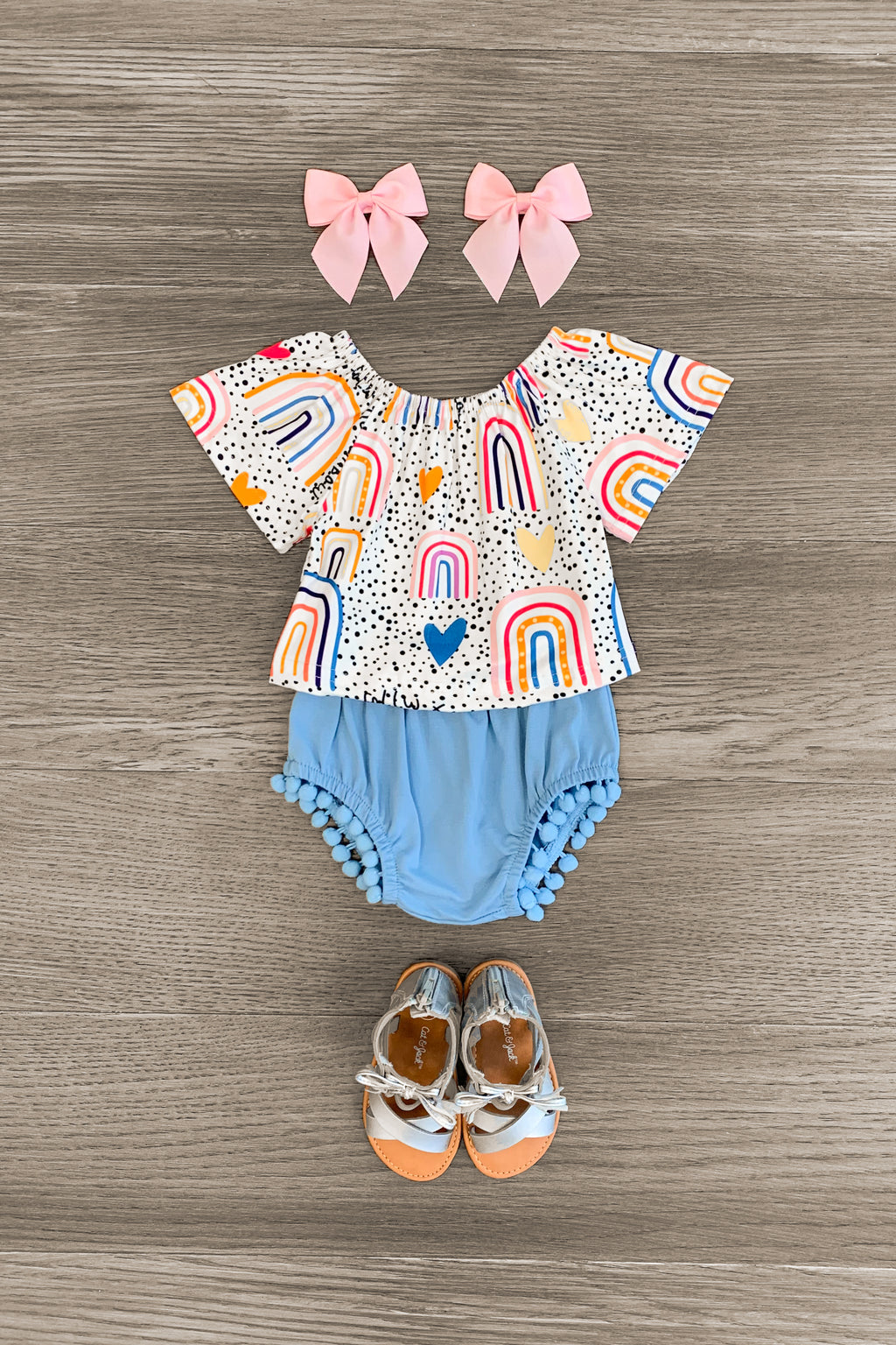 "Follow The Rainbow" Polka Dot Bloomer Set - Sparkle in Pink