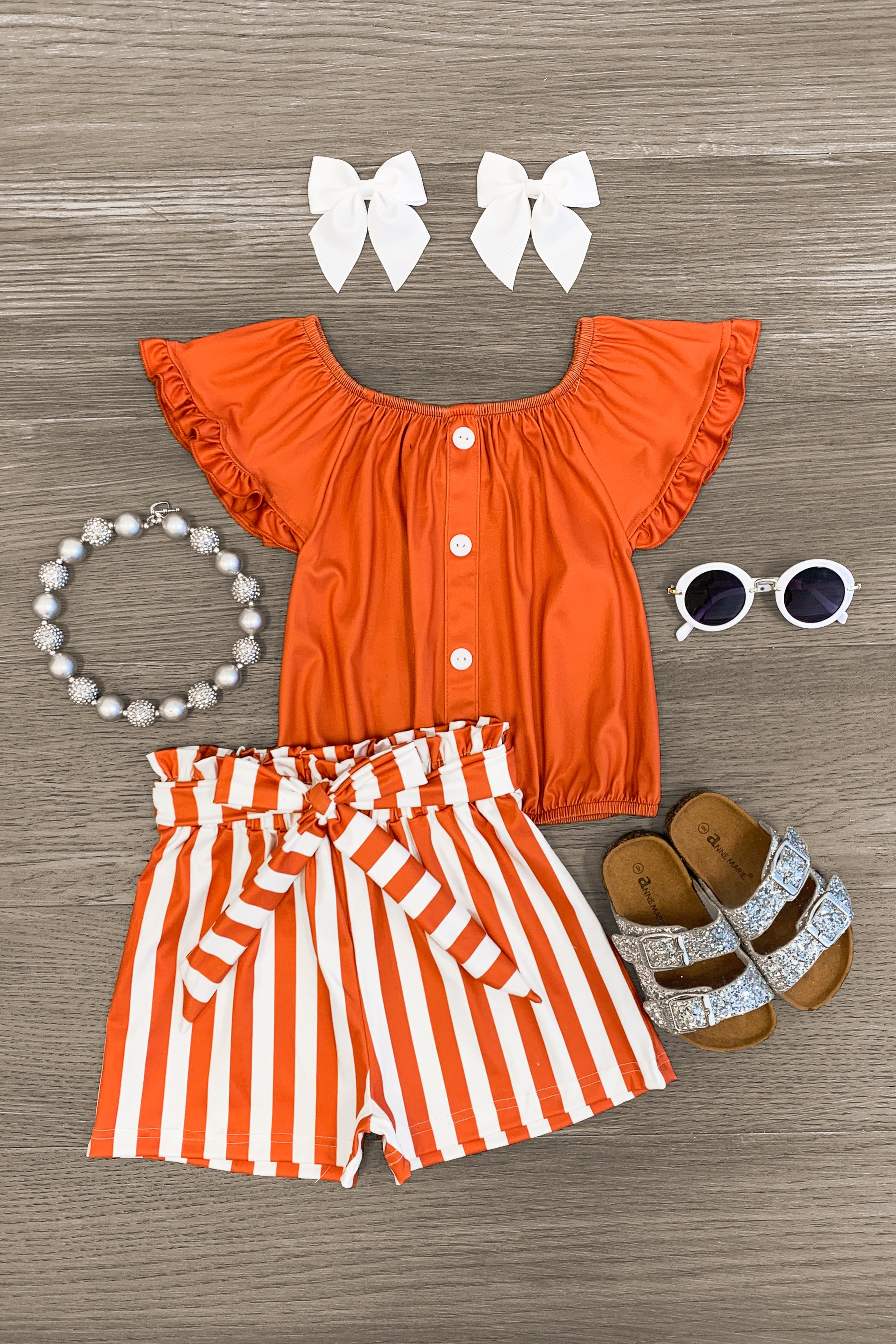 Orange & White Striped Short Set | Sparkle In Pink