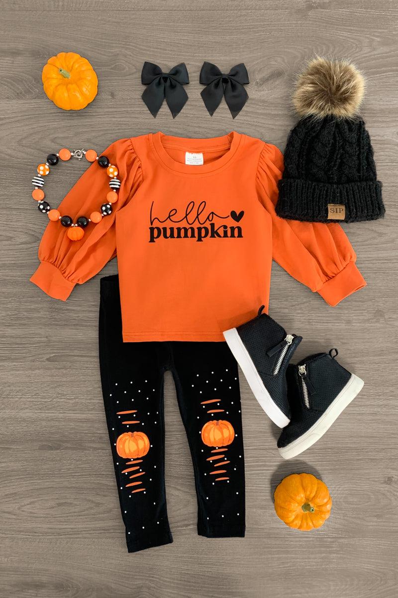 "Hello Pumpkin" Distressed Legging Set - Sparkle in Pink