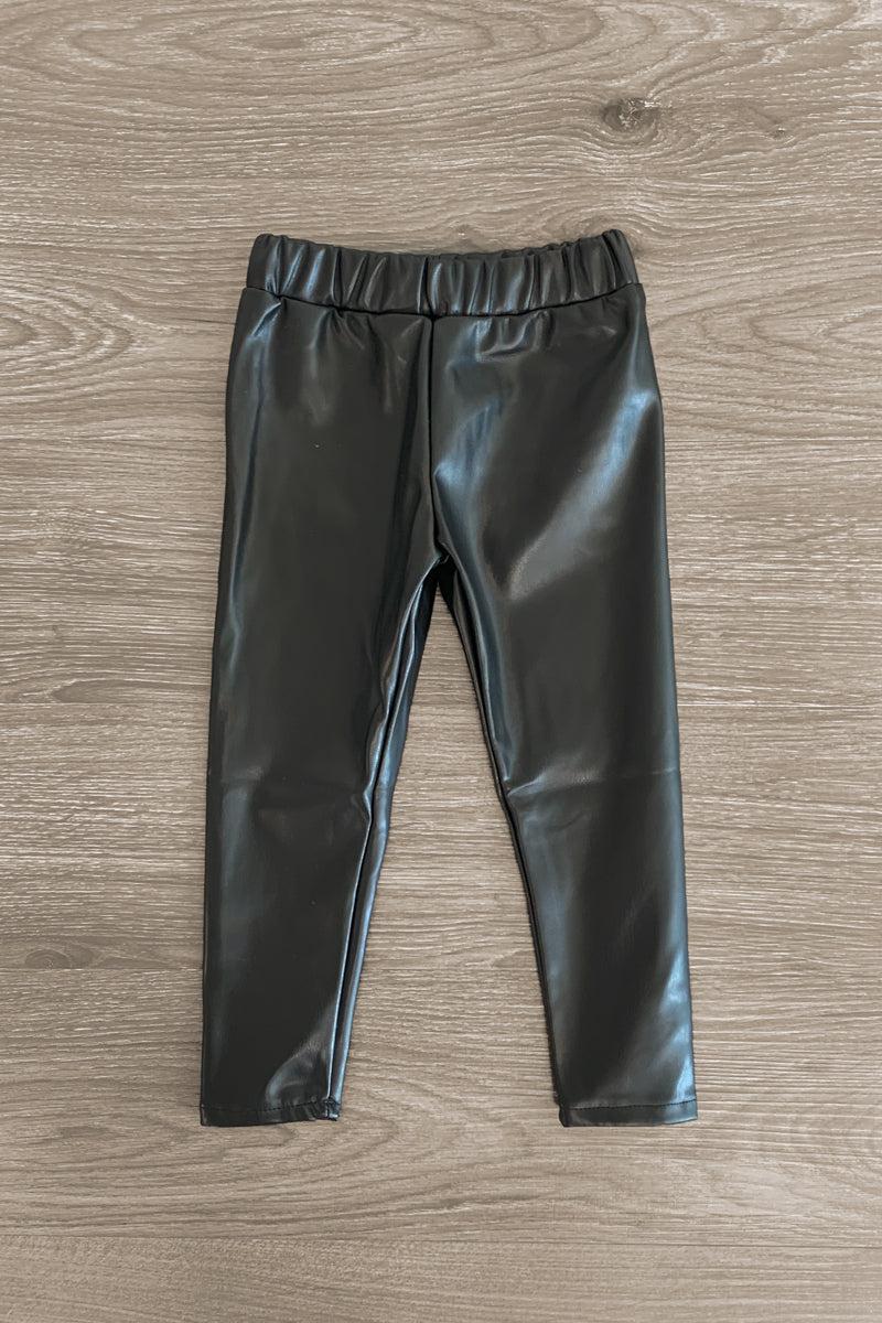 Black Faux Leather Pants - Sparkle in Pink