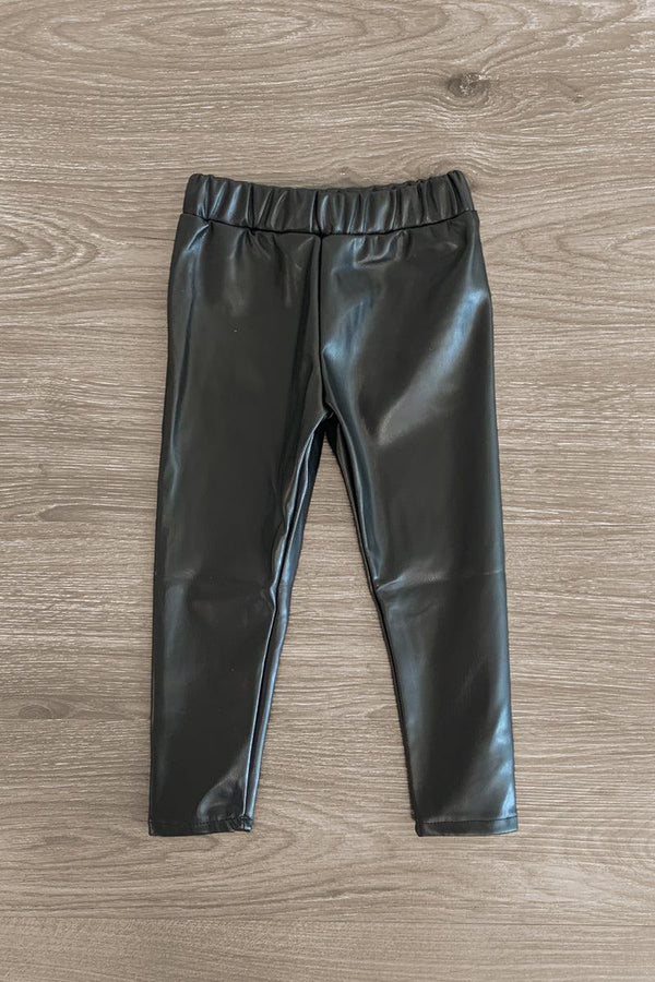 Black Faux Leather Pants - Sparkle in Pink