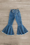 Blue Denim Bell Bottom Jeans - Sparkle in Pink