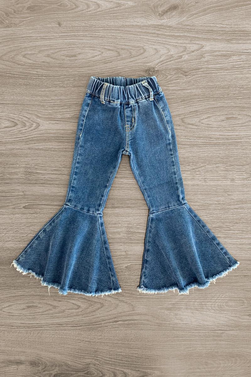 Blue Denim Bell Bottom Jeans - Sparkle in Pink