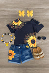 Sunflower Open Shoulder Denim Short Set - Sparkle in Pink
