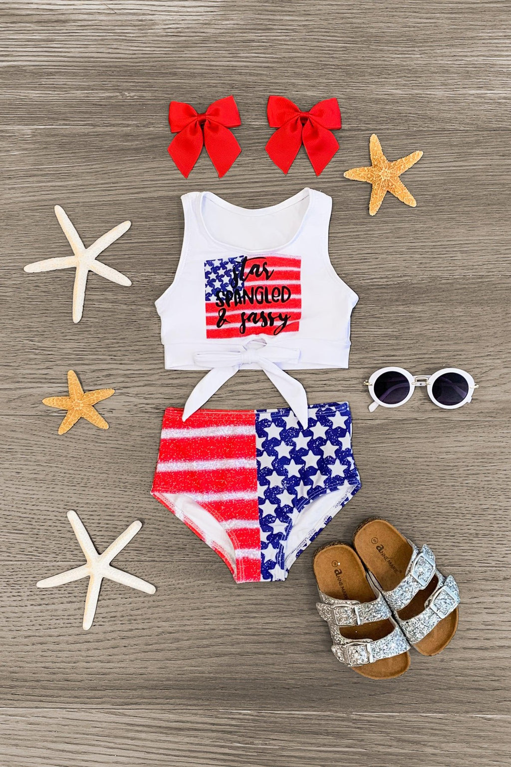 "Star Spangled & Sassy" High Waisted Bikini - Sparkle in Pink